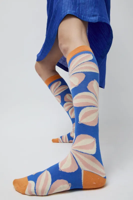 Henrik Vibskov Fuzzy Flower Femme Socks in Fuzzy Blue Orange sold by No. 6