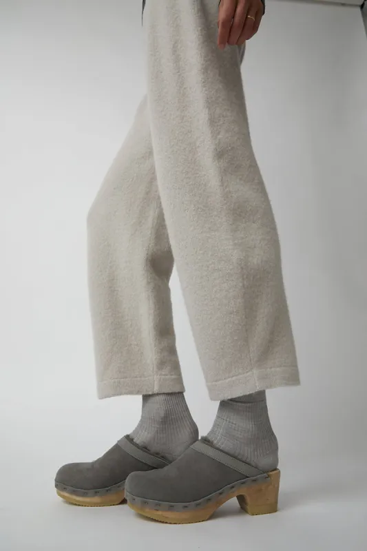No.6 Dakota Shearling Clog on Mid Heel in Smoke Suede and Cloud sold by No. 6