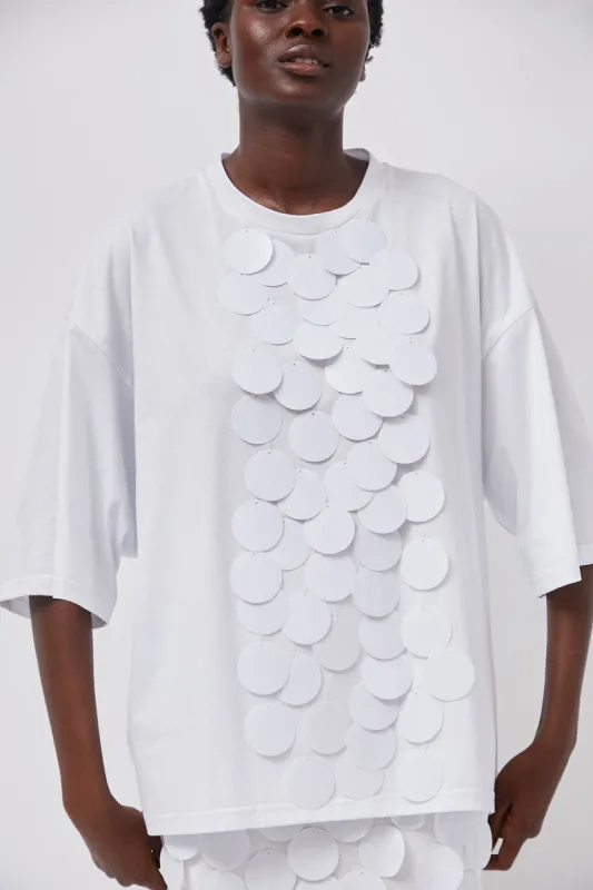 INSHADE Oversized T-Shirt with Sequins in White made by No. 6