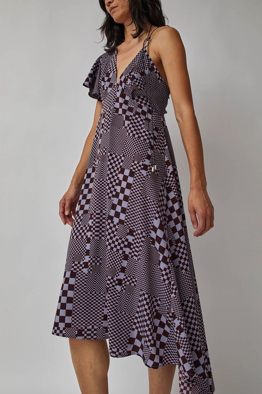 KkCo Warped Checker Climber Dress in Burgundy and Pastel Blue sold by No. 6 product image thumbnail 2