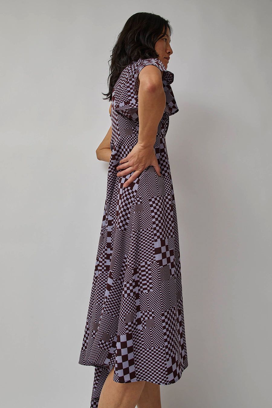 KkCo Warped Checker Climber Dress in Burgundy and Pastel Blue sold by No. 6 product image thumbnail 3