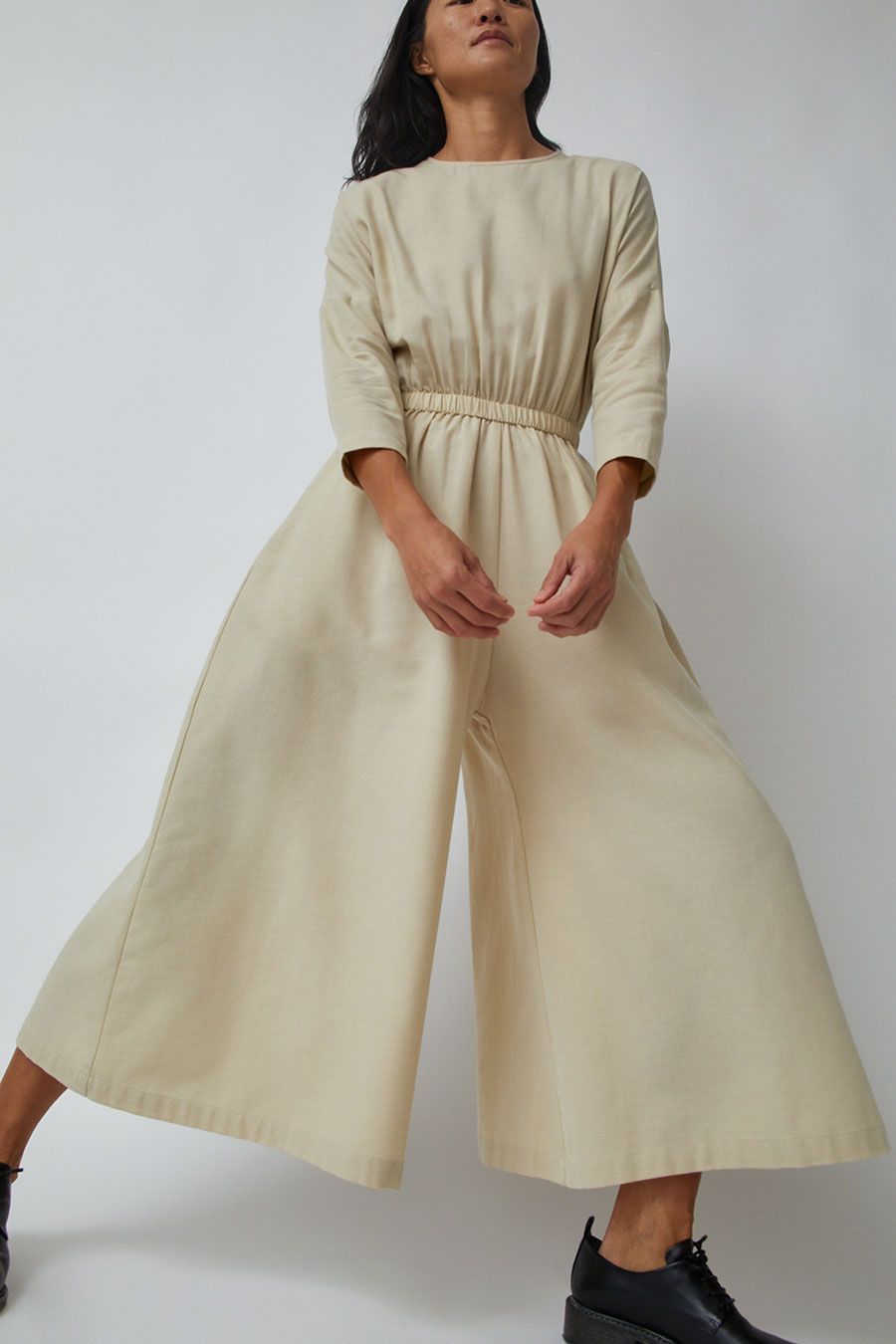 Black Crane Wide Culotte Jumpsuit in Ivory sold by No. 6