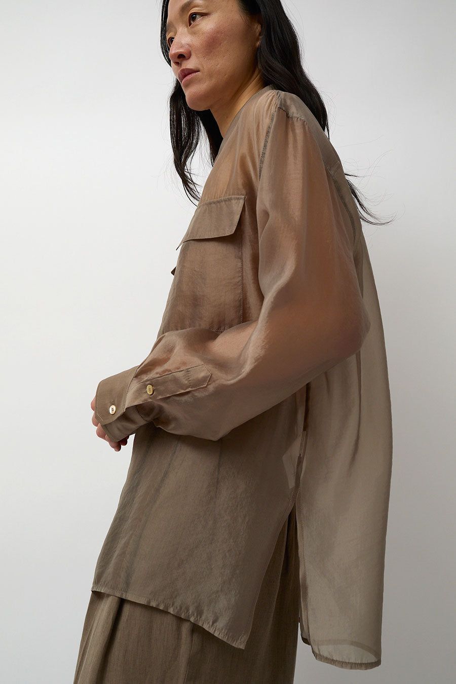 Mijeong Park Organza Sheer Blouse in Dark Beige sold by No. 6 product image thumbnail 3