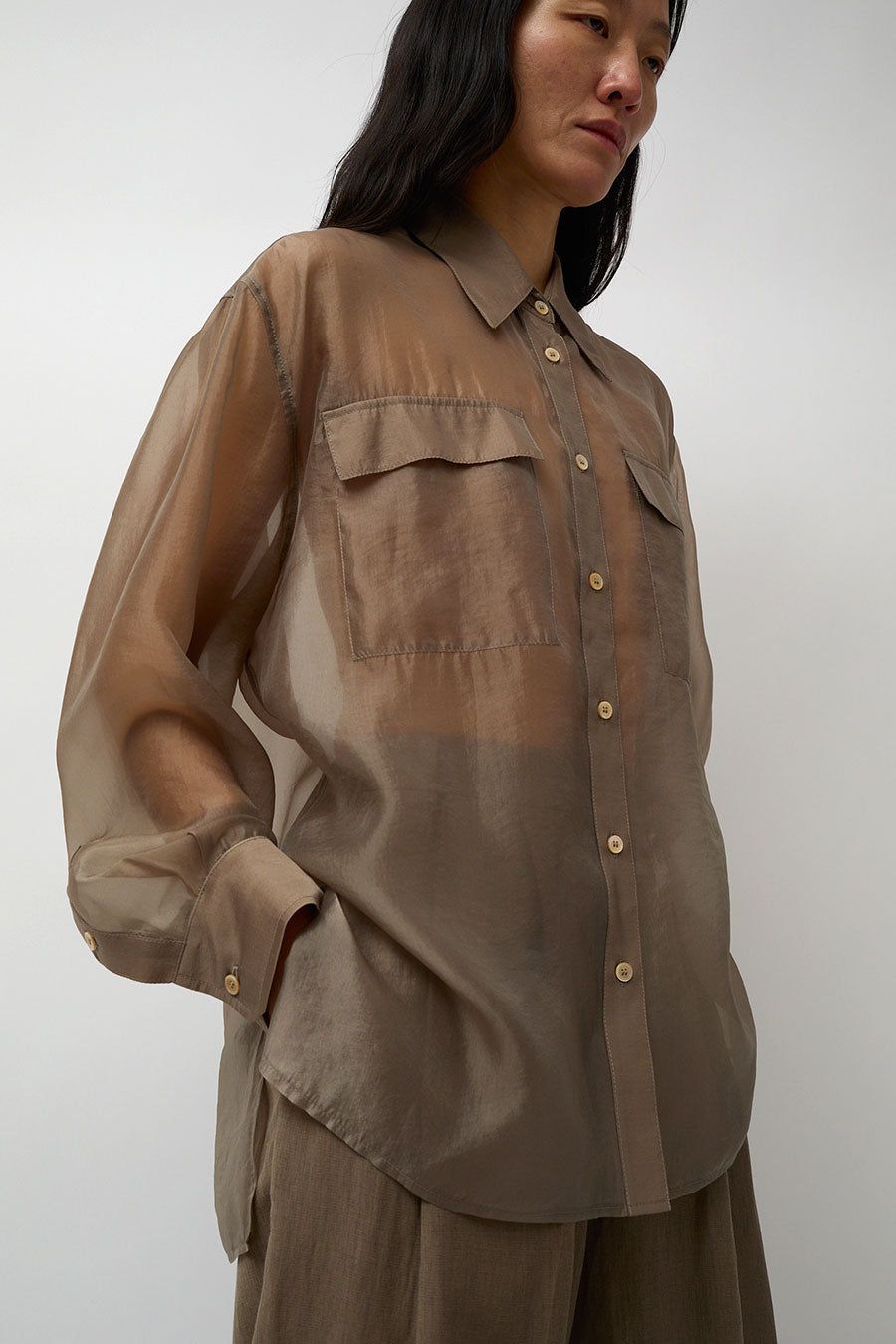 Mijeong Park Organza Sheer Blouse in Dark Beige sold by No. 6 product image thumbnail 2