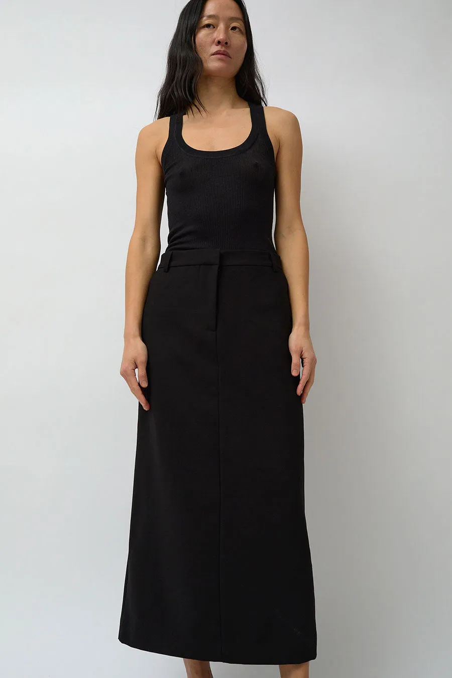 Mijeong Park Split Back Midi Skirt in Black sold by No. 6