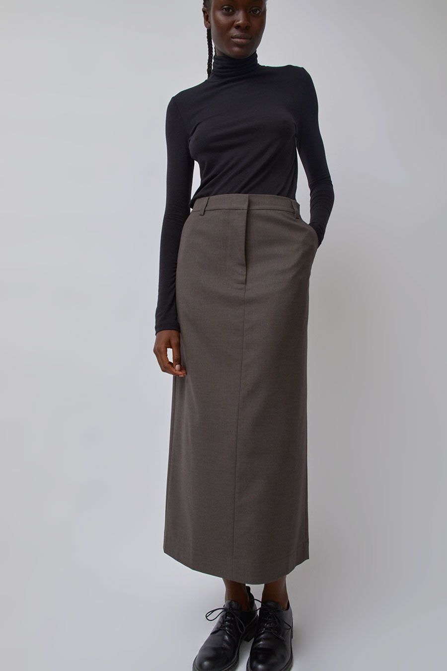 Mijeong Park Wool Blend Midi Skirt in Heather Brown sold by No. 6 product image thumbnail 2