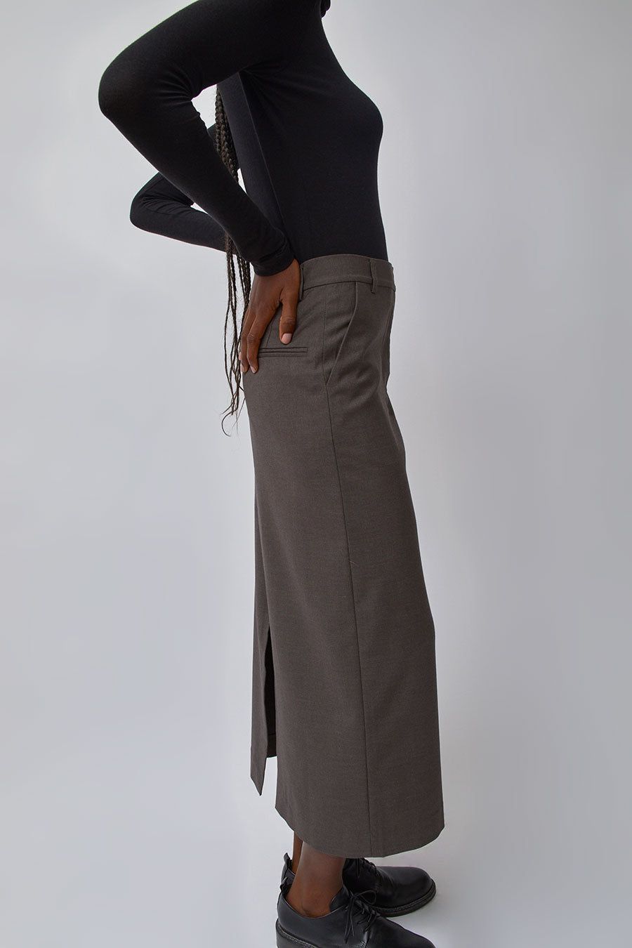Mijeong Park Wool Blend Midi Skirt in Heather Brown sold by No. 6 product image thumbnail 3