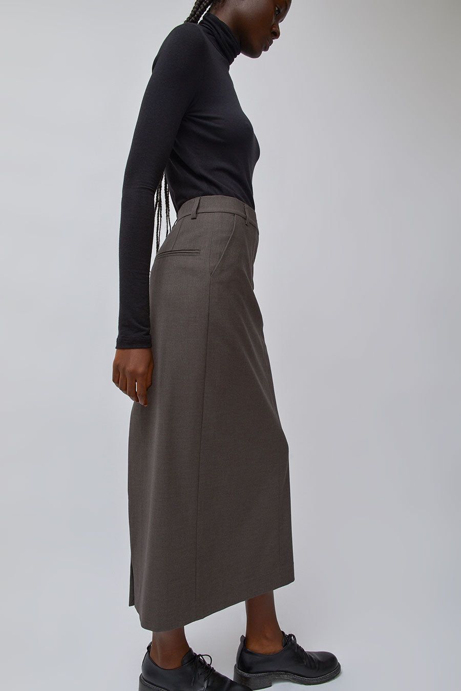 Mijeong Park Wool Blend Midi Skirt in Heather Brown sold by No. 6 product image thumbnail 4
