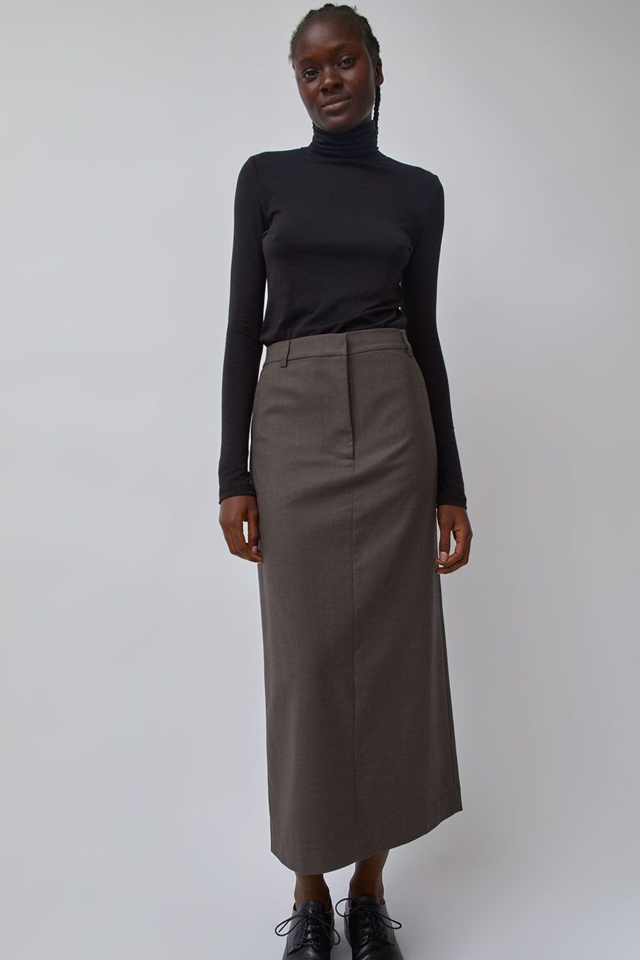 Mijeong Park Wool Blend Midi Skirt in Heather Brown sold by No. 6