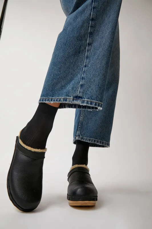 No.6 Dakota Shearling Clog on Mid Heel in Ink Aviator sold by No. 6
