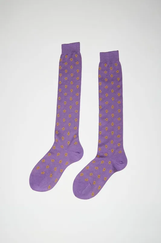 Maria La Rosa Knee High Floral Socks in Lilac sold by No. 6