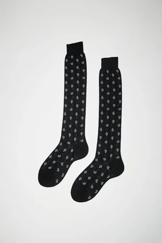 Maria La Rosa Knee High Floral Socks in Nero sold by No. 6