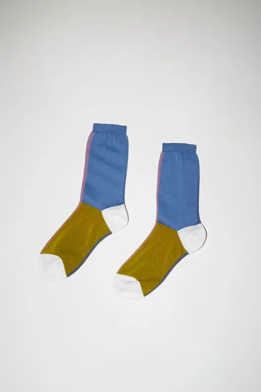 Maria La Rosa Colorblock Socks in Blue and Olive sold by No. 6