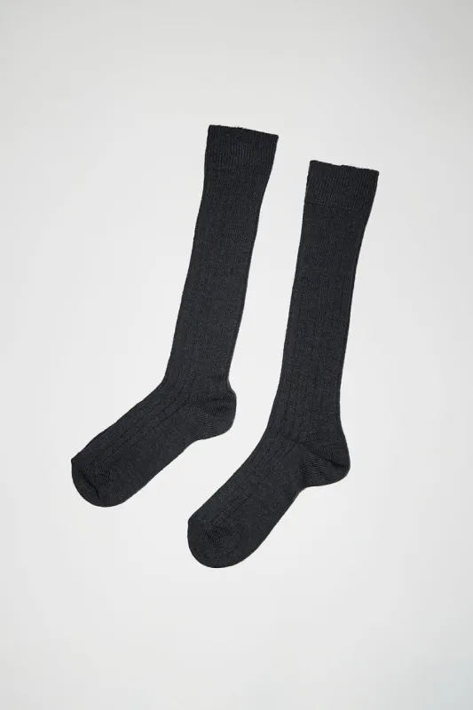 Maria La Rosa College Wool Ribbed Socks in Charcoal sold by No. 6