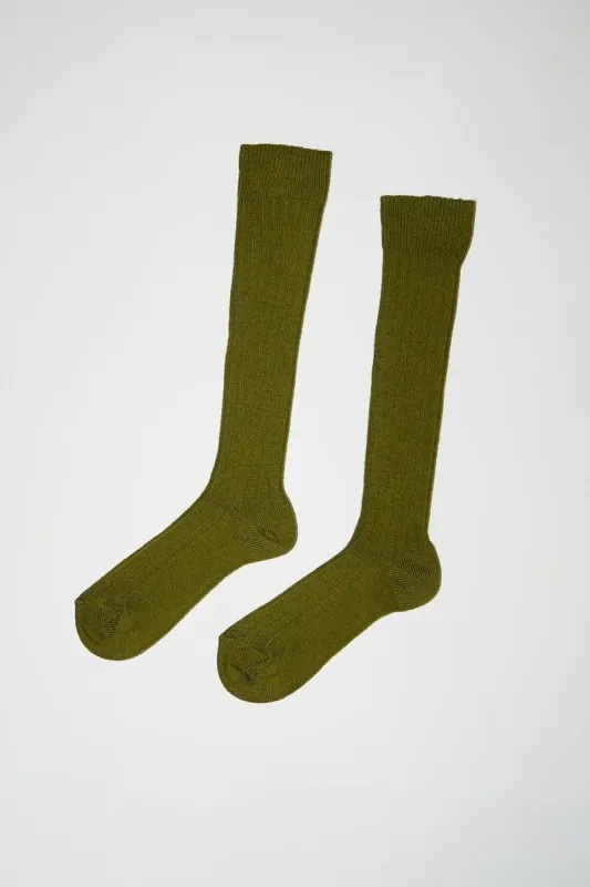 Maria La Rosa College Wool Ribbed Socks in Sap Melange sold by No. 6