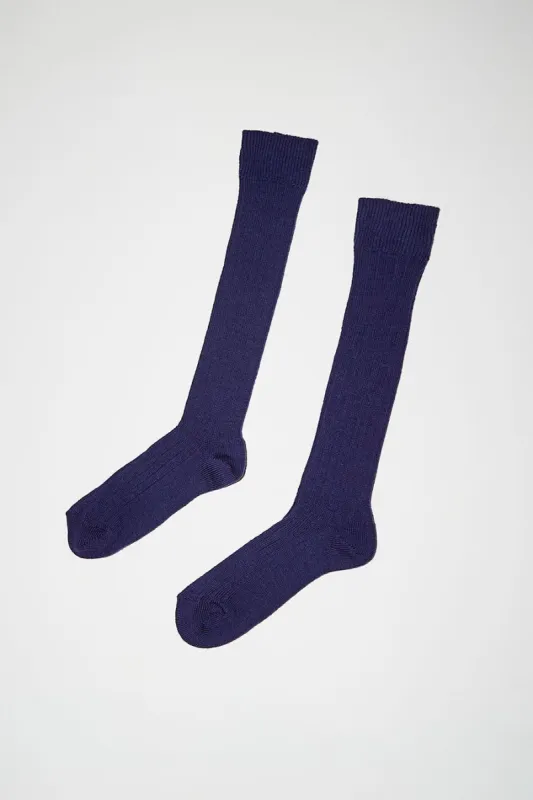 Maria La Rosa College Wool Ribbed Socks in Indigo Melange sold by No. 6
