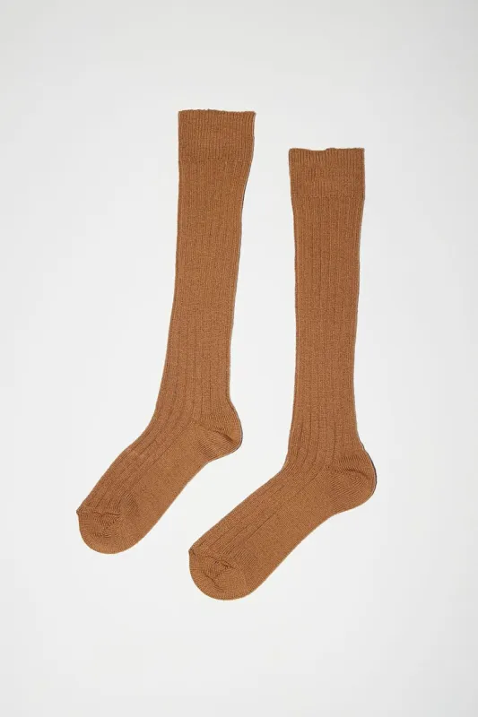 Maria La Rosa College Wool Ribbed Socks in Camel sold by No. 6
