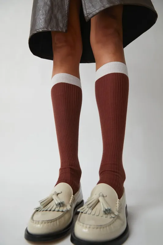Maria La Rosa Knee High Banded Wool Socks in Camel sold by No. 6