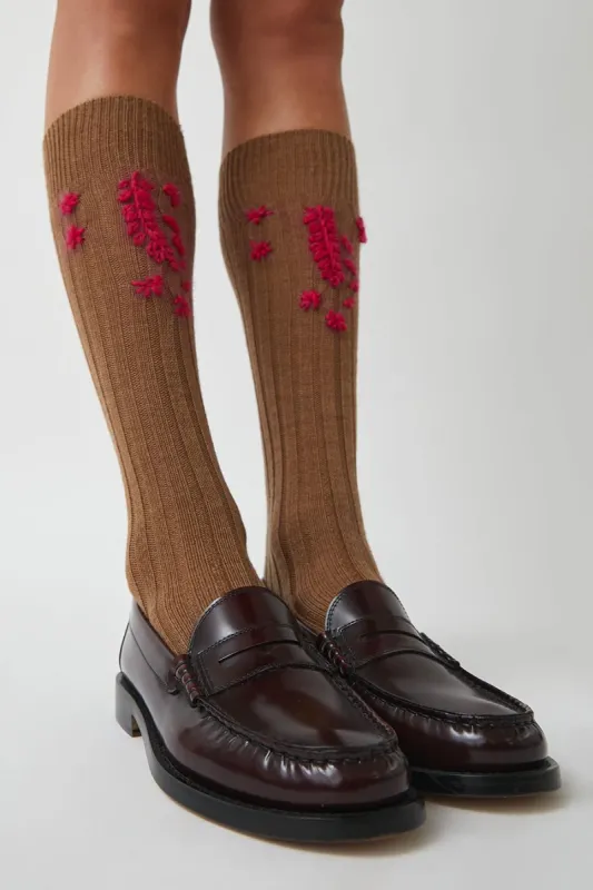 Maria La Rosa Daisy College Socks in Light Brown with Magenta sold by No. 6