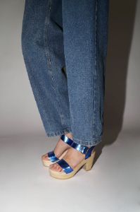 No.6 Two Strap Clog on Platform in Blue Metallic sold by No. 6