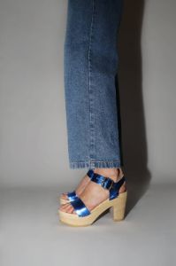 No.6 Two Strap Clog on Platform in Blue Metallic sold by No. 6