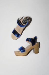 No.6 Two Strap Clog on Platform in Blue Metallic sold by No. 6