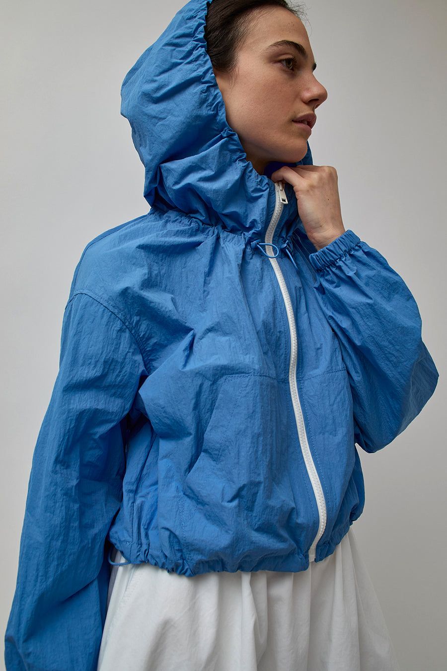 Lucky Marché Le Match Essential Light Hooded Short Jumper in Blue sold by No. 6