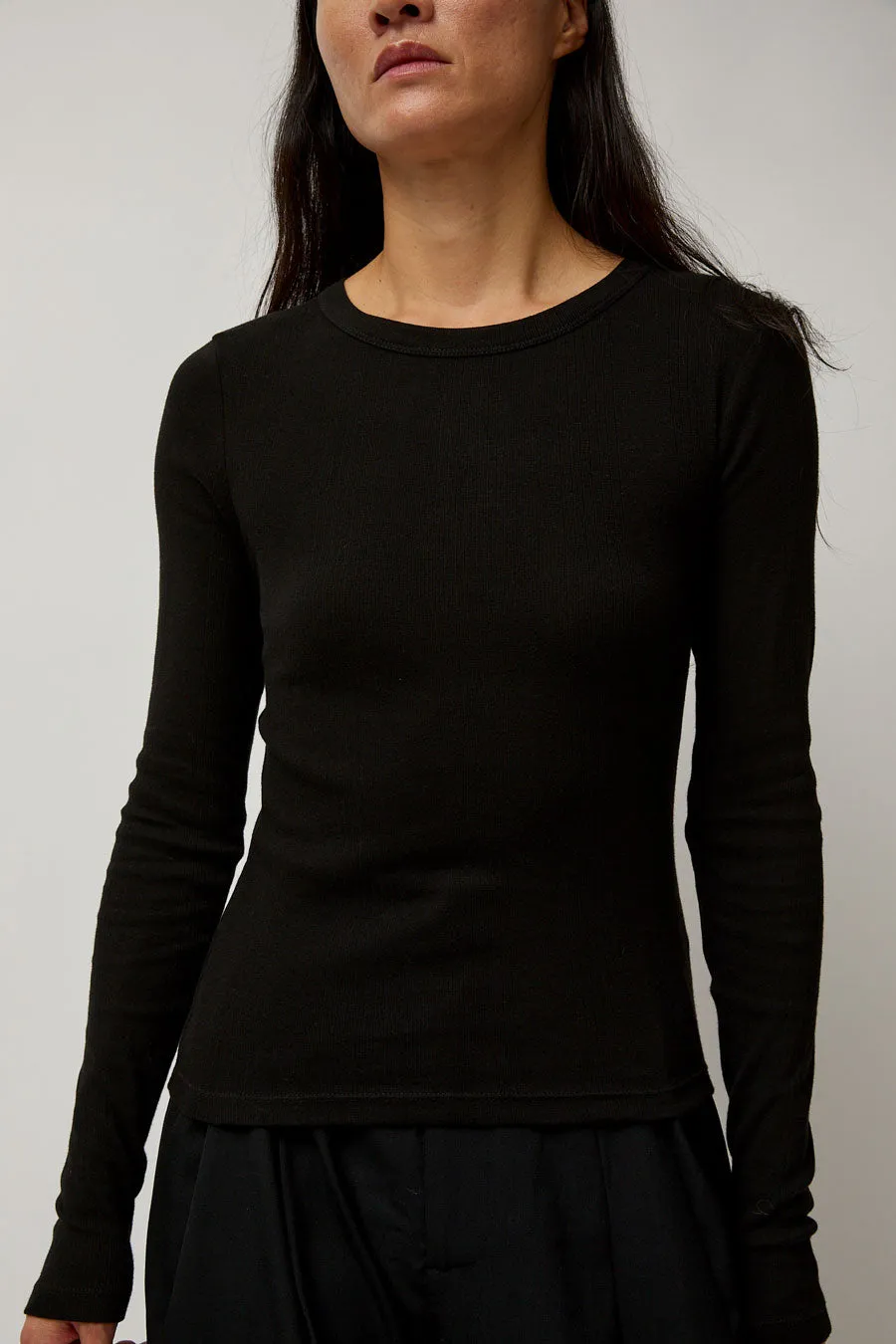 St. Agni Organic Cotton Soft Rib Long Sleeve Top in Black sold by No. 6