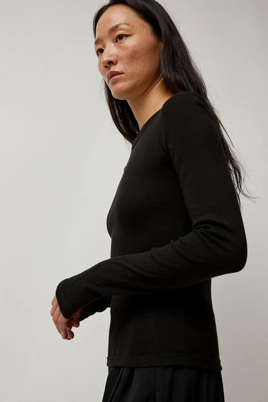 St. Agni Organic Cotton Soft Rib Long Sleeve Top in Black sold by No. 6 product image thumbnail 4