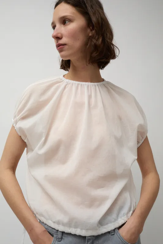 Amomento Sheer Shirring Top in White made by No. 6