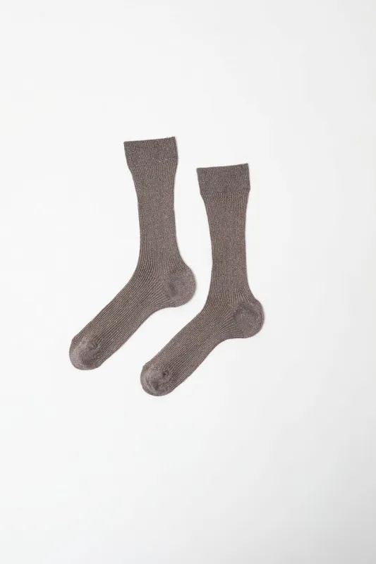 Maria La Rosa Ribbed Lurex Socks in Pewter sold by No. 6