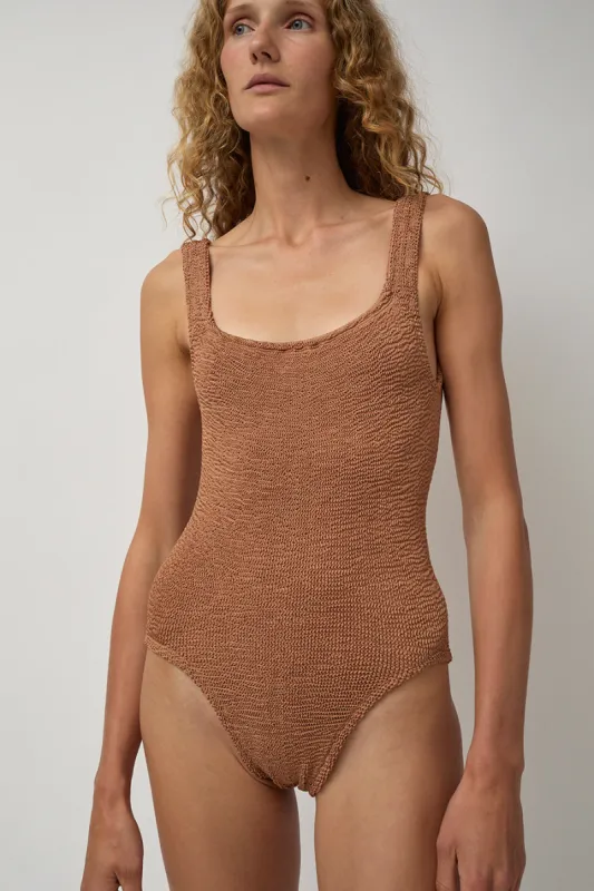 Hunza G Square Neck Swim in Metallic Cocoa sold by No. 6