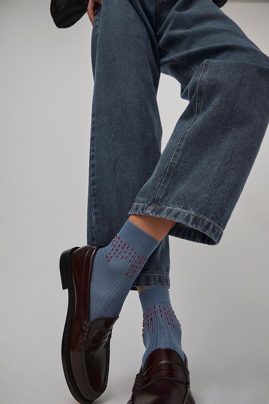 Maria La Rosa Curly Stitch Socks in Blu Reale sold by No. 6