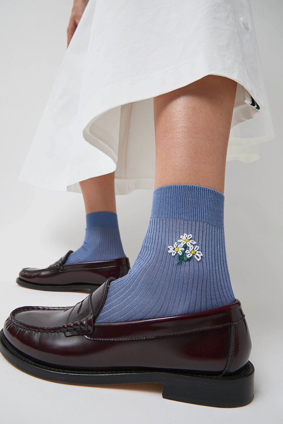 Maria La Rosa Silk Ribbed Daisy Socks in Acciaio sold by No. 6