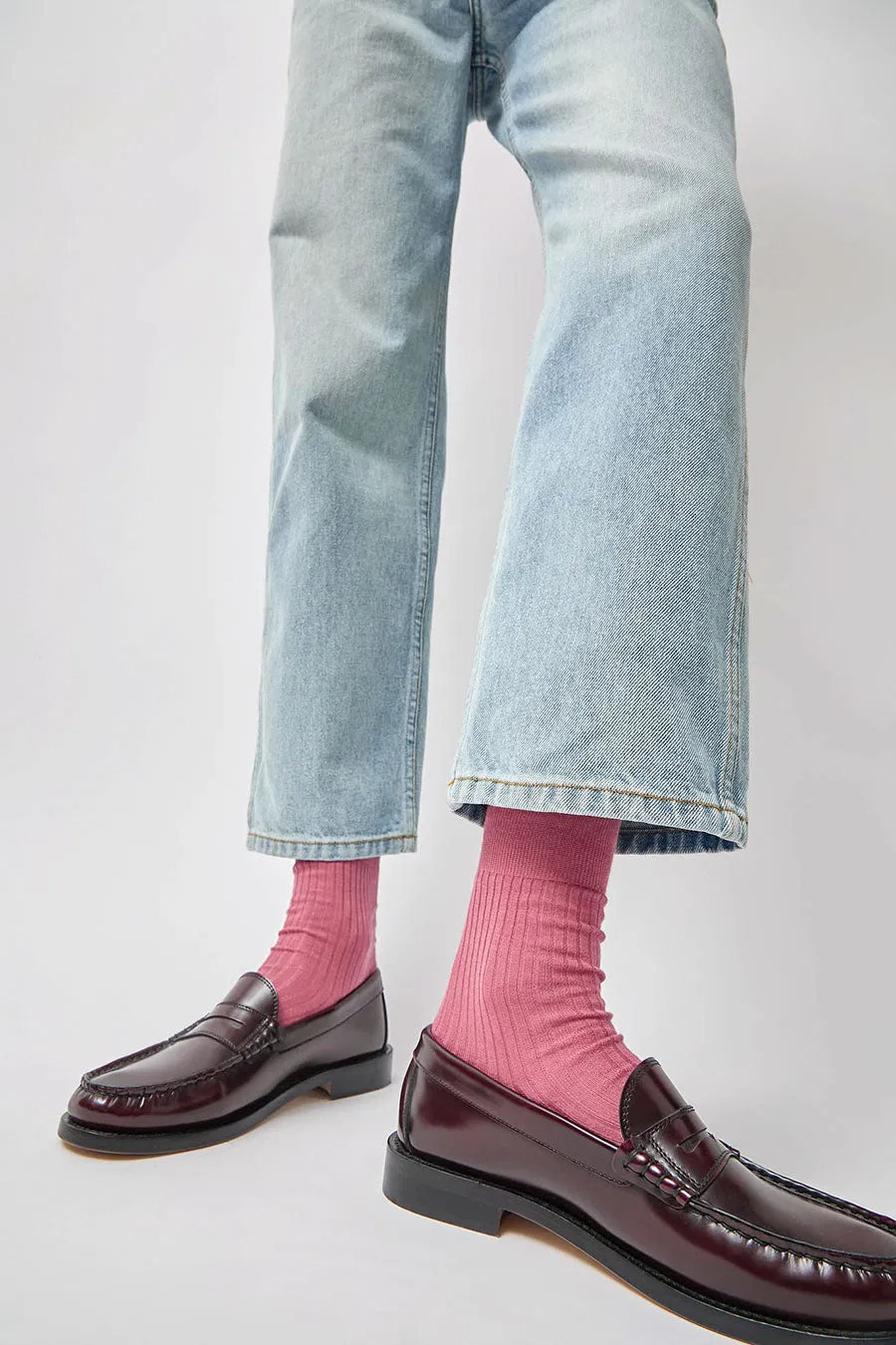 Maria La Rosa Ribbed Mid Calf Bio Cotton Socks in Rose sold by No. 6