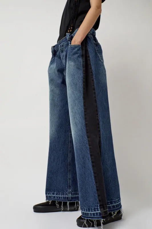 KSENIASCHNAIDER Baggy Jeans with Contrast Sidelines in Blue and Black made by No. 6