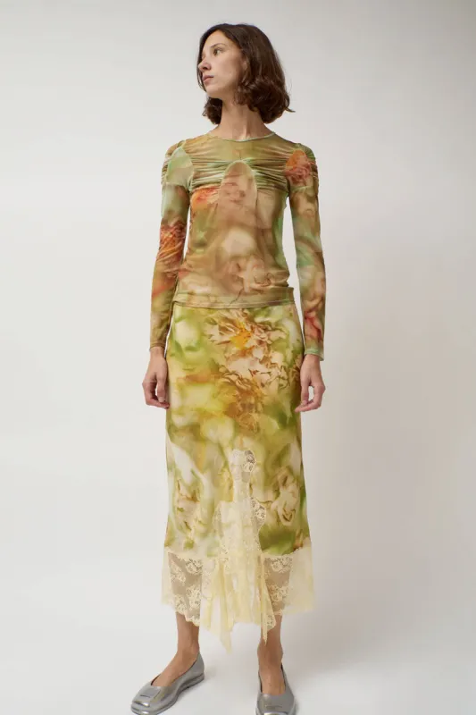 Collina Strada Hiss Skirt in Sage Molten Floral made by Collina Strada