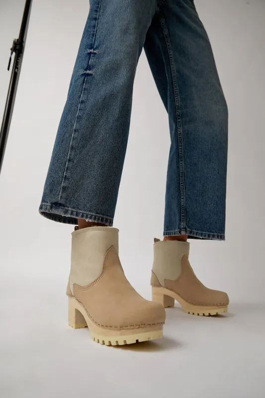 No.6 5" Pull On Shearling Clog Boot on Mid Tread in Bone Suede on White Base sold by No. 6