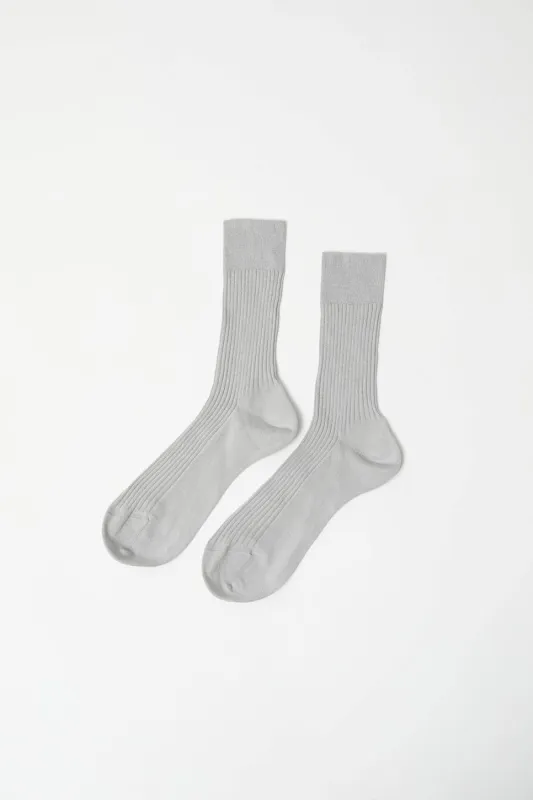 Maria La Rosa Ribbed Mid Calf Bio Cotton Socks in Pale Grey sold by No. 6