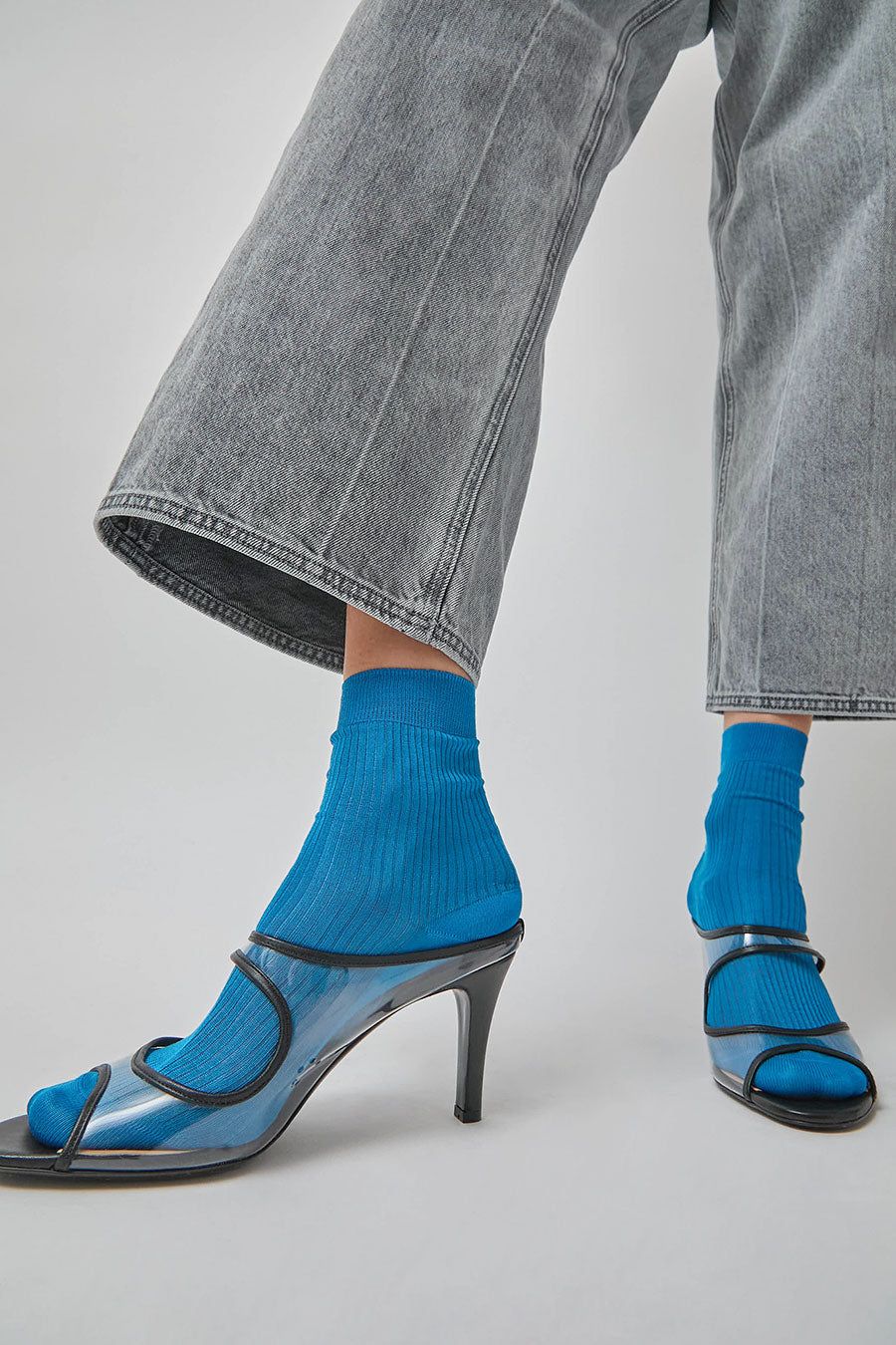 Maria La Rosa Silk Ribbed Ankle Socks in Ceruleo sold by No. 6