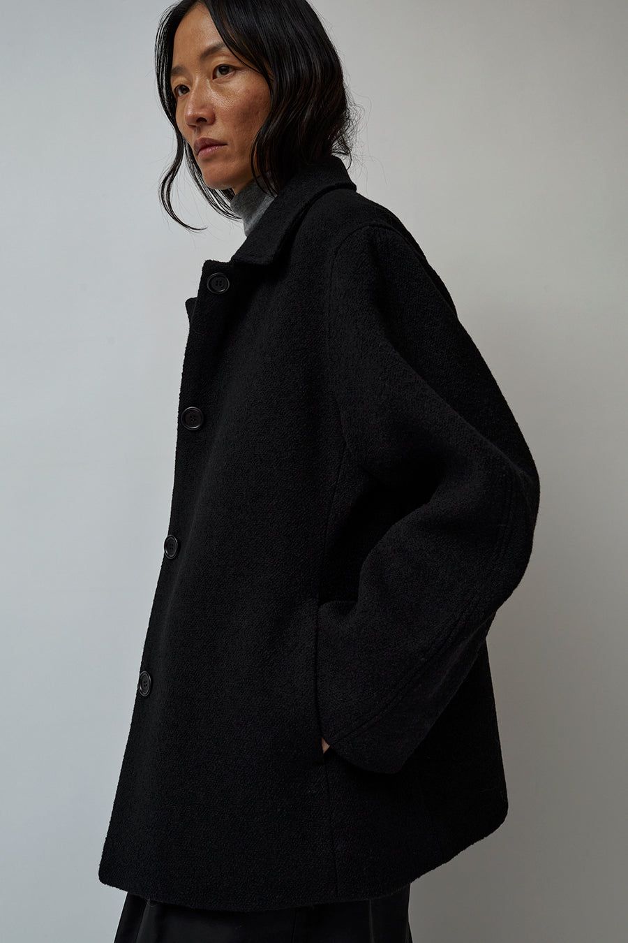 【AMOMENTO】24fw HOURGLASS HALF COAT AMOMENTO Hourglass Wool Half Coat - Black | Garmentory