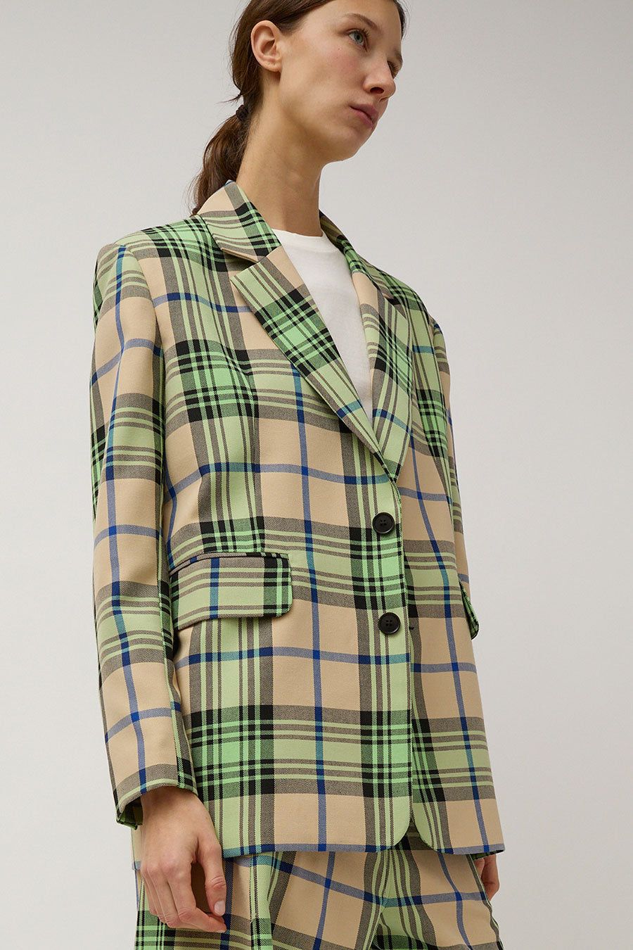 Henrik Vibskov Note Blazer in Mint Beige Checks sold by No. 6 product image thumbnail 3