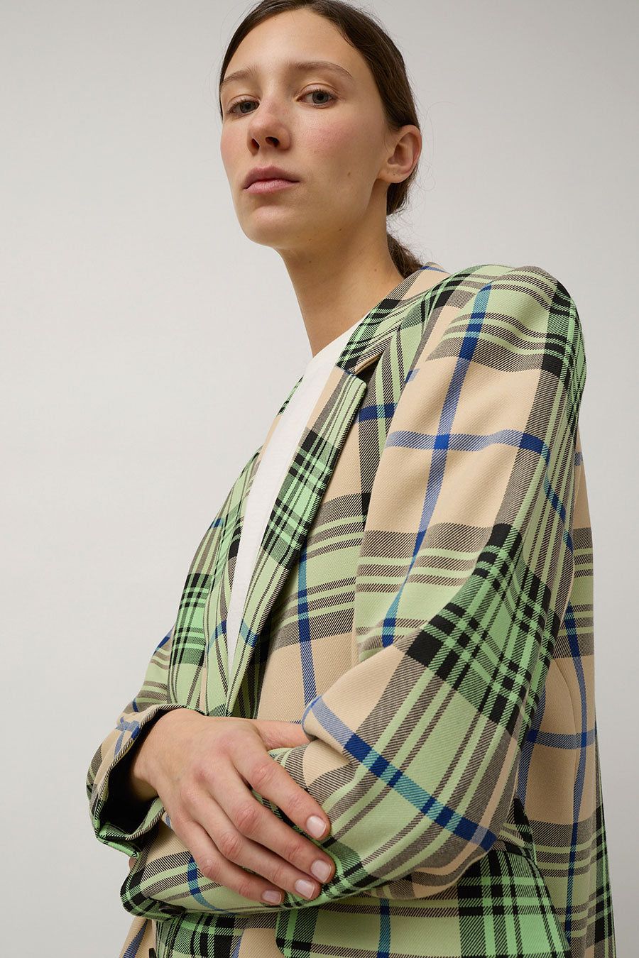 Henrik Vibskov Note Blazer in Mint Beige Checks sold by No. 6 product image thumbnail 2