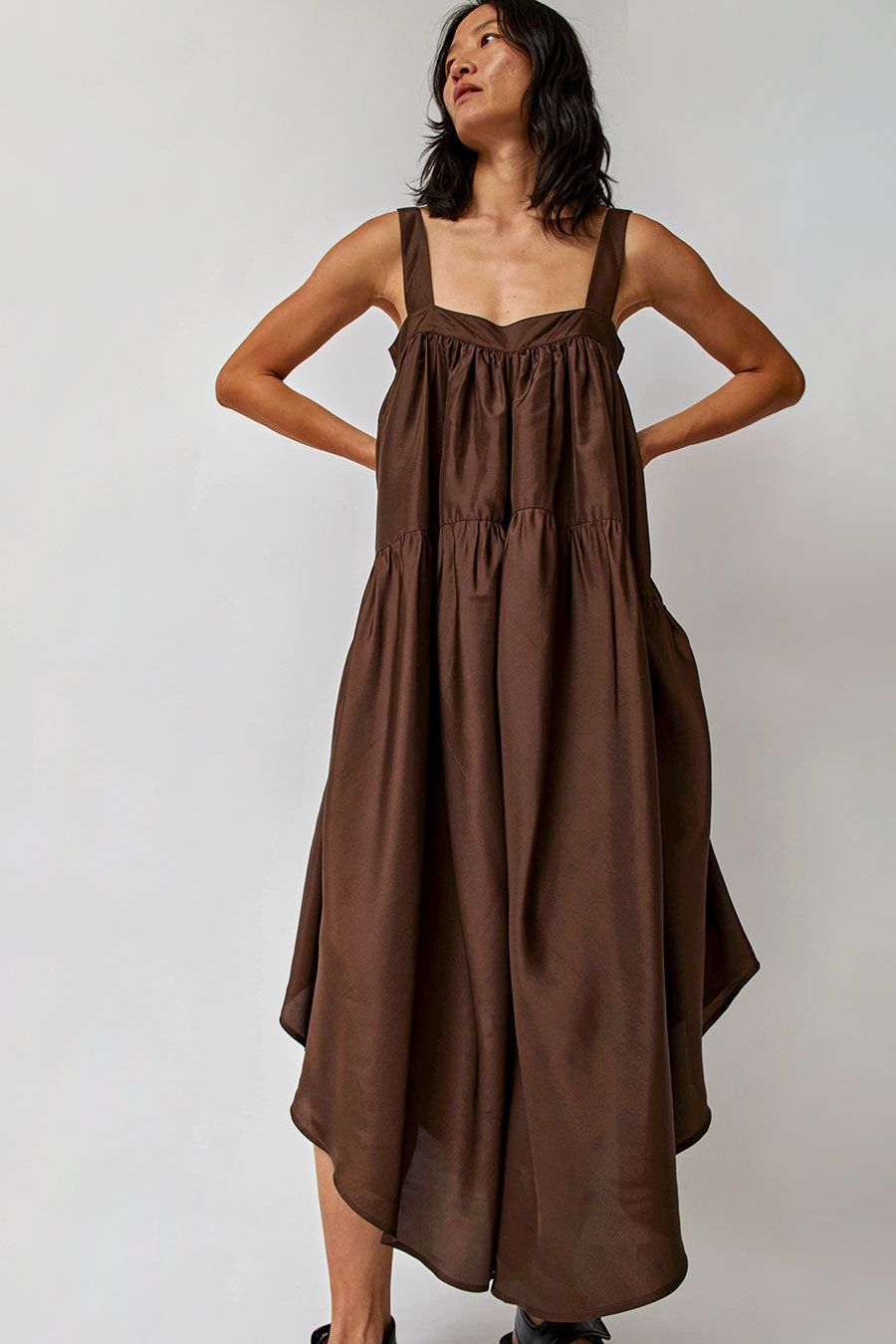 Anaak Deia Tiered Handkerchief Dress in Cacao sold by No. 6