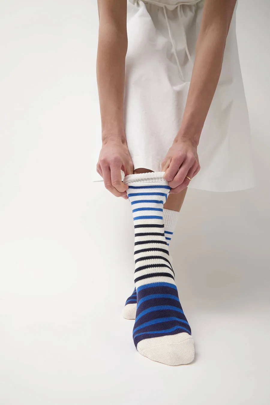 Rototo Multi Marine Stripe Socks in Navy sold by No. 6 product image thumbnail 3