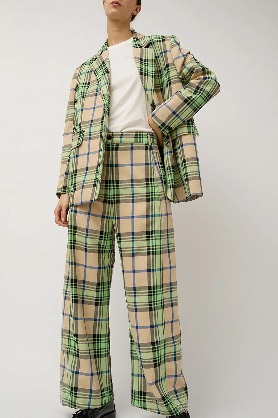 Henrik Vibskov Post Pant in Mint Beige Checks sold by No. 6