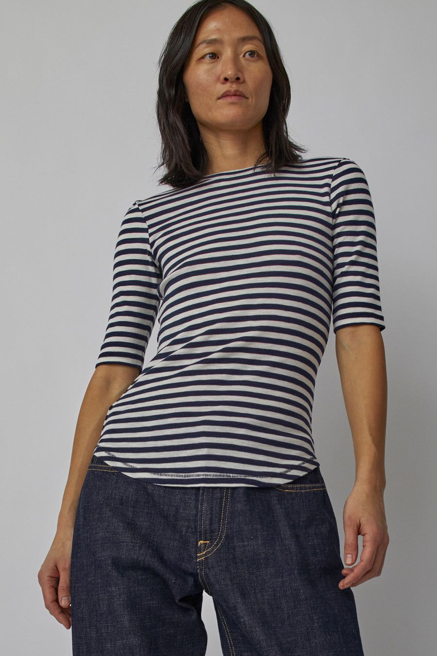 YMC Charlotte Short Sleeve Top in Navy and White sold by No. 6