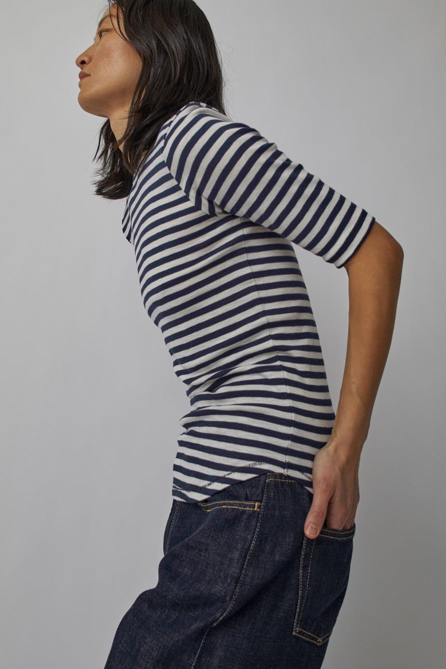 YMC Charlotte Short Sleeve Top in Navy and White sold by No. 6 product image thumbnail 2