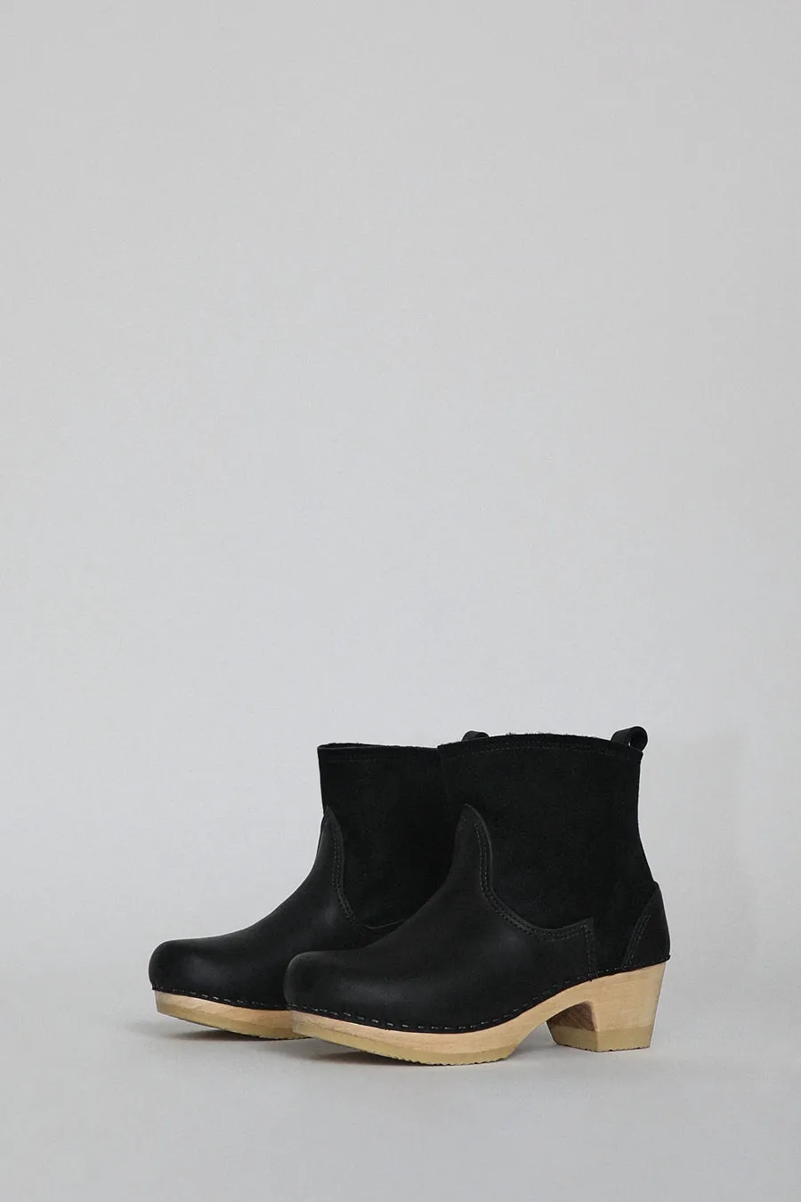 No.6 5" Pull on Shearling Clog Boot on Mid Heel in Black Suede sold by No. 6 product image thumbnail 5