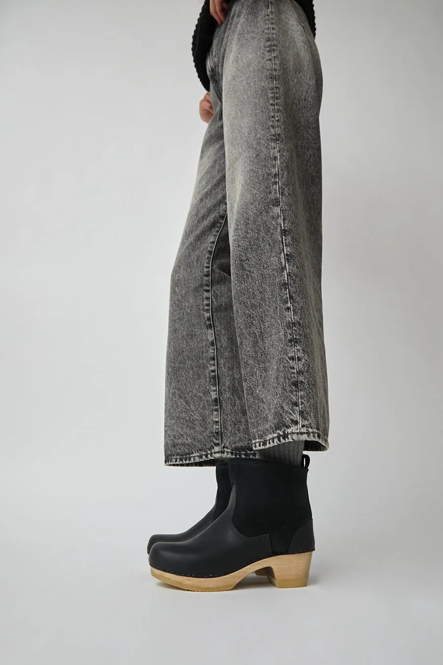 No.6 5" Pull on Shearling Clog Boot on Mid Heel in Black Suede sold by No. 6 product image thumbnail 3